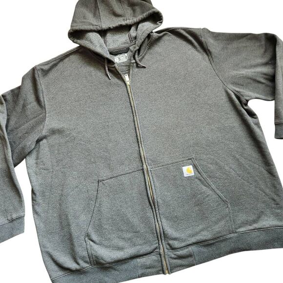 Carhartt Hoodie Sweatshirt Jacket Mens 4XL Charcoal Gray Full Zip Loose Fit Work - Picture 1 of 4